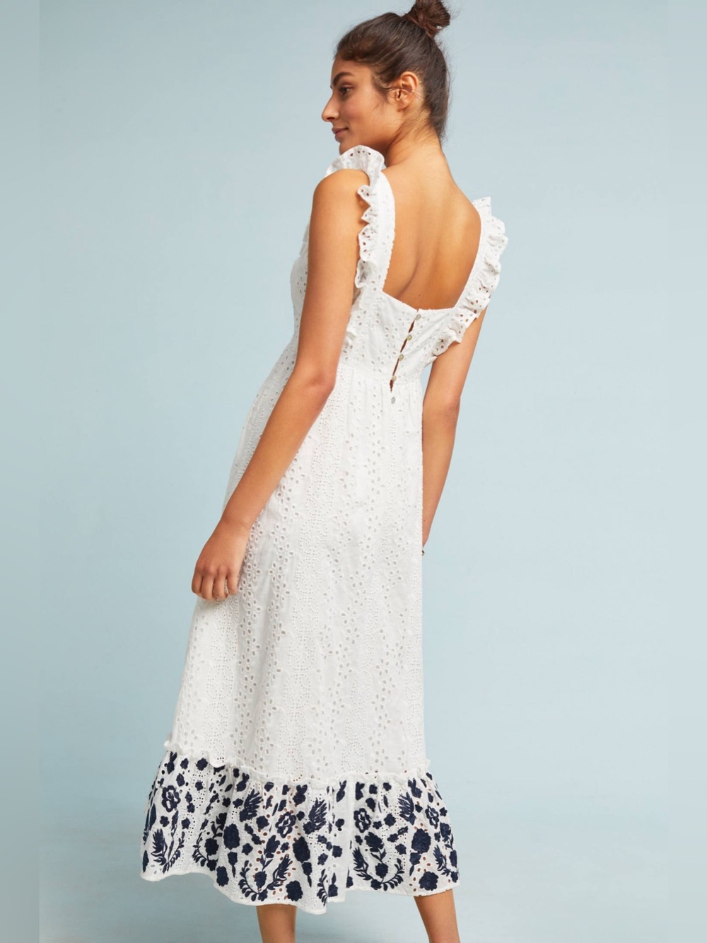 Allison New York Anthropologie white Eyelet Navy Embroidered Midi Dress XSmall - Picture 2 of 14